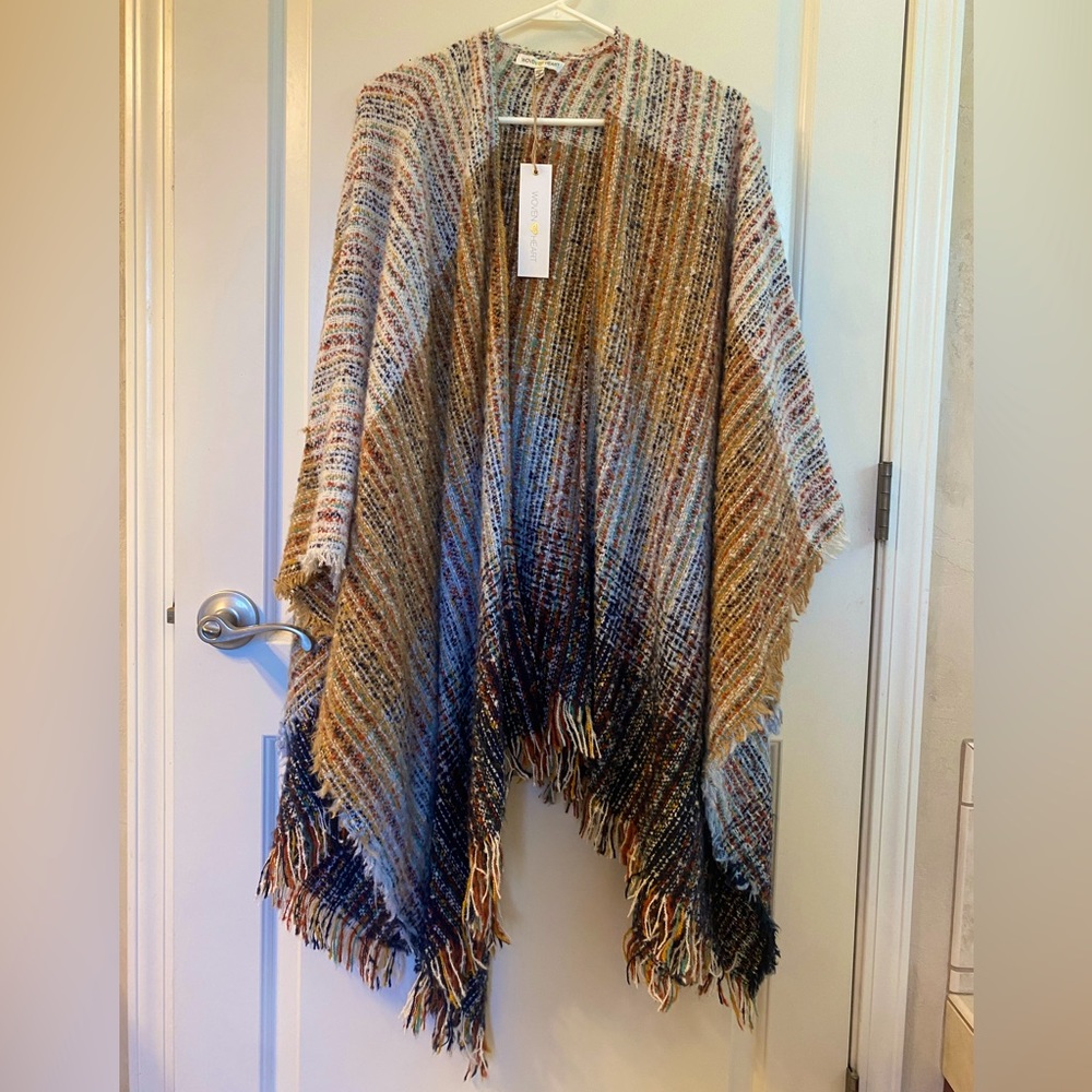 Woven Fringe Shawl Wrap Multi Color Ombre